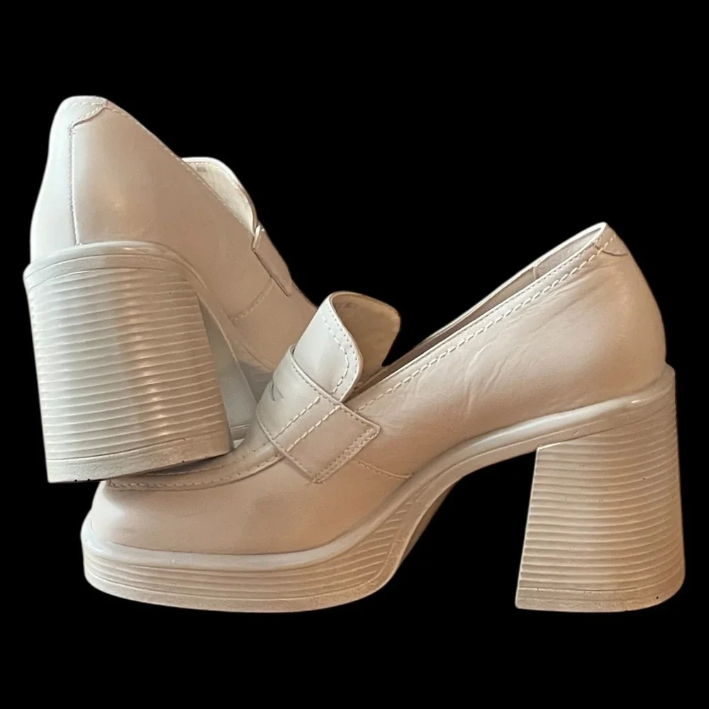 Steve Madden Fulfill Y2K Chunky Platform Penny Loafers Block Heel‎ Cream 8